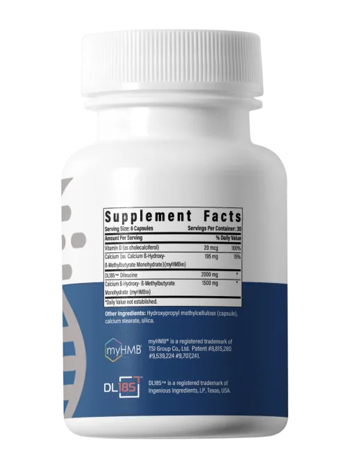 Advanced Muscle Plus Supplement Facts label — Vitamin D, myHMB®, and DL185™ Dileucine
